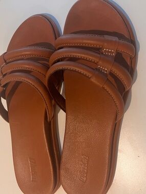 OluKai Women's Brown Leather Slide Sandals